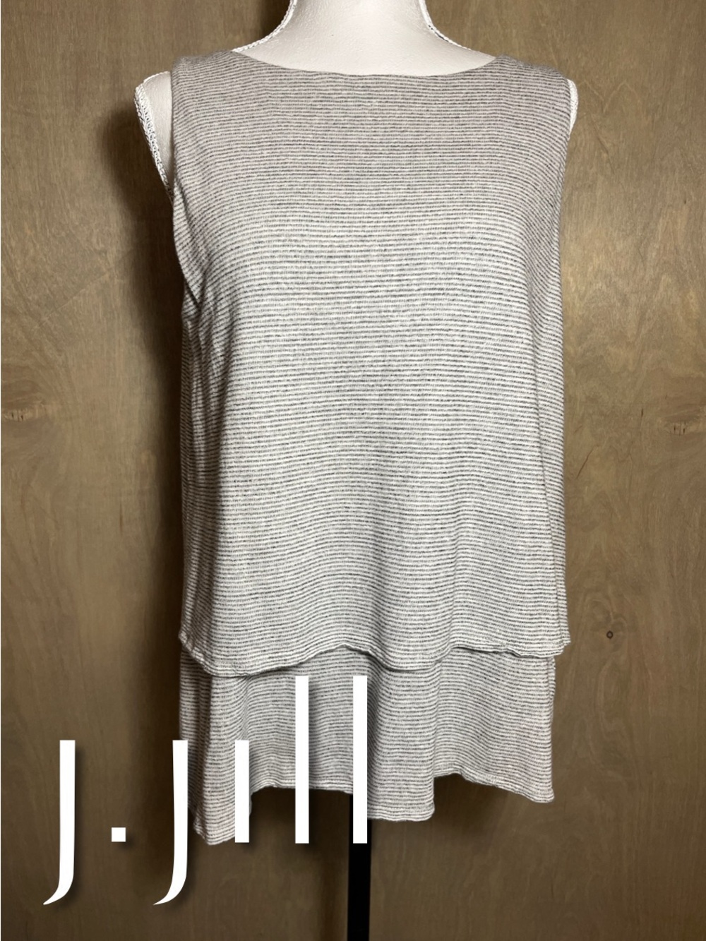 J. Jill pureJill Linen Blend Black/White Stripe Tiered Tunic Sleeveless Top L